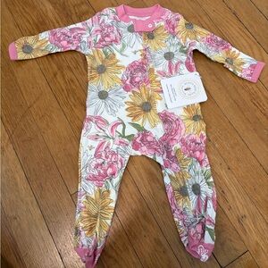 Burt's Bees Floral Footie - Pink and Yellow